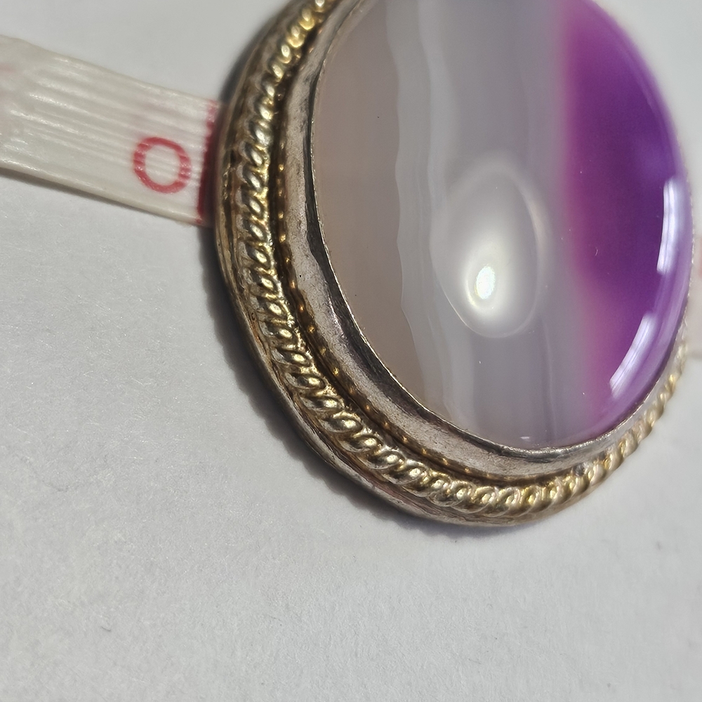 Purple and Cream Agate Oval Pendant Necklace Marked 925 - Picture 2 of 3